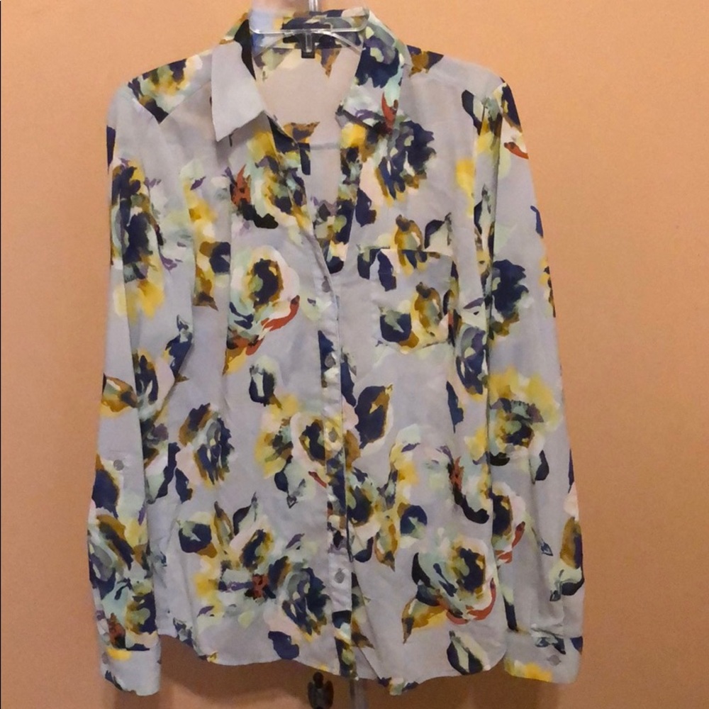 Blue Floral Button Up Blouse